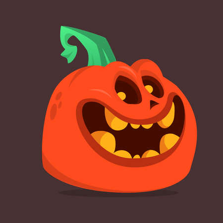 Halloween scarecrow with pumpkin head illustration. Vector cartoon carved jack-o-lantern isolatedのイラスト素材
