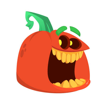 Cartoon halloween pumpkin head with scary expression. Vector illustration of jack-o-lantern characterのイラスト素材