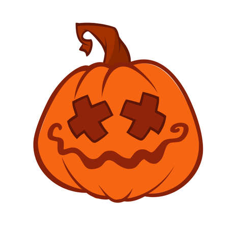 Halloween scarecrow with pumpkin head illustration. Vector cartoon carved jack-o-lantern isolatedのイラスト素材