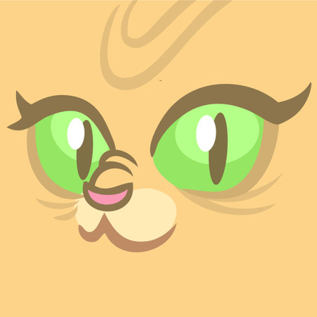 Cute cat face avatar with green eyes sitting. Vector cartoon cat illustrationのイラスト素材