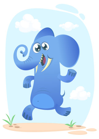 Cartoon funny elephant dancing excited. Vector illustration isolated.のイラスト素材