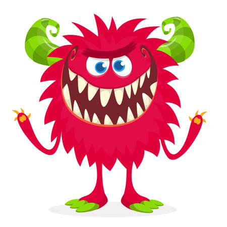 Scary cartoon monster waving. Vector cute monster mascot illustration for Halloweenのイラスト素材
