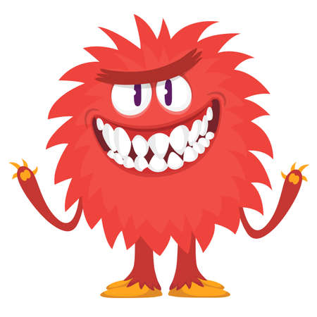 Scary cartoon monster waving. Vector cute monster mascot illustration for Halloweenのイラスト素材
