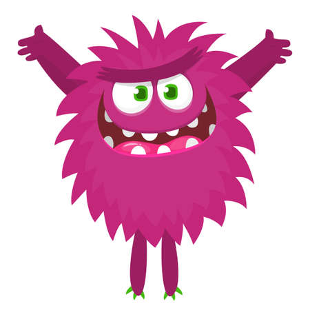 Scary cartoon monster waving. Vector cute monster mascot illustration for Halloweenのイラスト素材