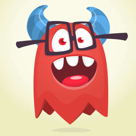 Funny cartoon ghost character wearing eyeglasses. Illustration of cute and happy mythical monster alien creatureのイラスト素材