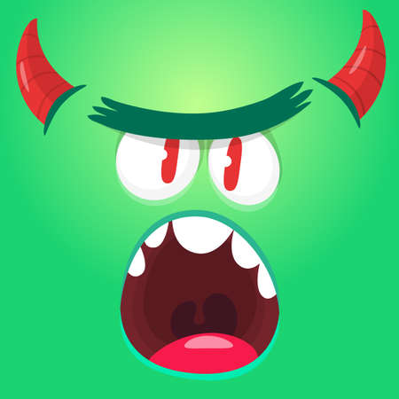 Funny cartoon monster face. Illustration of cute and happy mythical alien creature expression. Great for party decoration or package designのイラスト素材