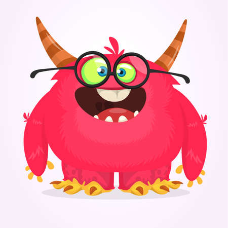 Funny cartoon smiling monster character. Halloween Illustration of happy alien creature. Vector isolatedのイラスト素材