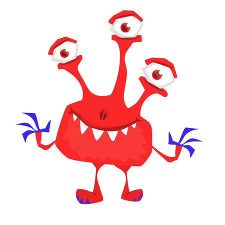 Scary cartoon monster character with three eyes. Illustration of cute and happy alien creature. Halloween design.のイラスト素材