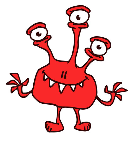 Funny cartoon smiling  monster character. Illustration of cute and happy alien creature. Halloween design. Outlinedのイラスト素材