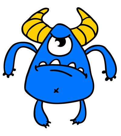Funny cartoon smiling  monster character. Illustration of cute and happy alien creature. Halloween design. Outlinedのイラスト素材