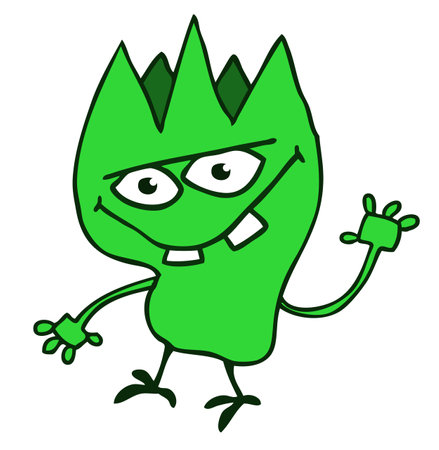Funny cartoon smiling  monster character. Illustration of cute and happy alien creature. Halloween design. Outlinedのイラスト素材