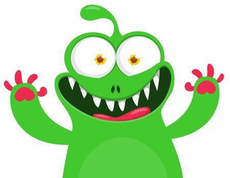 Funny cartoon smiling  monster character. Illustration of cute and happy mythical alien creature. Halloween design. Great for party decoration, poster or package designのイラスト素材