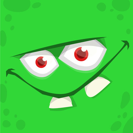 Funny cartoon monster face. Illustration of cute and happy alien creature expression. Halloween design. Great for party decoration or package designのイラスト素材
