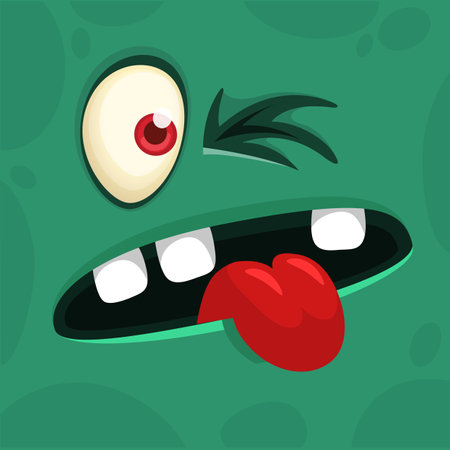 Funny cartoon monster face.  Illustration of cute and happy monster expression. Halloween design. Great for party decorationのイラスト素材