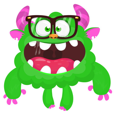 Funny cartoon smiling  monster character. Illustration of cute and happy alien creature. Halloween designのイラスト素材
