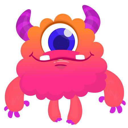 Funny cartoon smiling  monster character. Illustration of cute and happy alien creature. Halloween designのイラスト素材