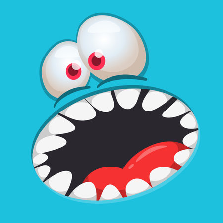 Funny cartoon monster character face expression. Illustration of cute and happy alien creature. Halloween design.のイラスト素材