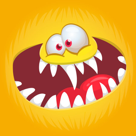 Funny cartoon monster character face expression. Illustration of cute and happy alien creature. Halloween design.のイラスト素材