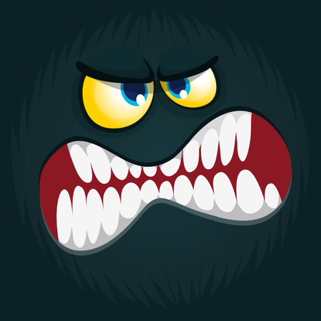 Funny cartoon monster character face expression. Illustration of cute and happy alien creature. Halloween design.のイラスト素材