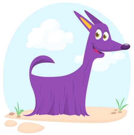 Furry and funny purebred doggy cartoon. Vector illustration or icon. Afghan hound dogのイラスト素材