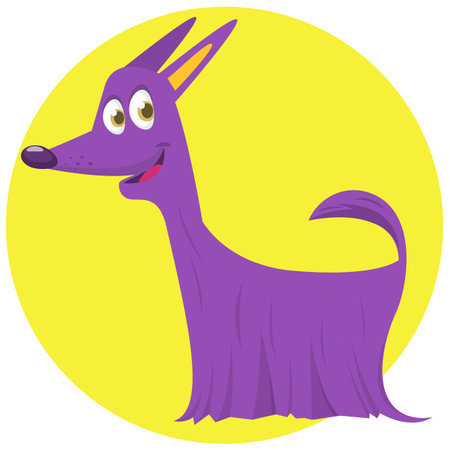 Furry and funny purebred doggy cartoon. Vector illustration or icon. Afghan hound dogのイラスト素材