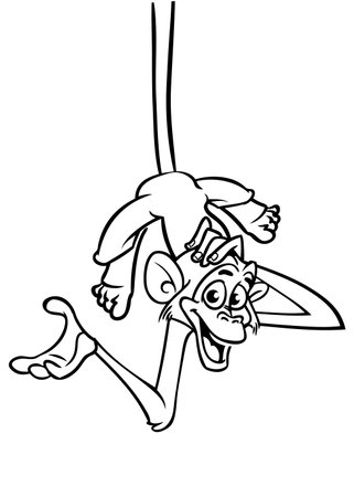 Cartoon funny monkey. Vector illustration of happy monkey chimpanzee outlines for coloring pages book.のイラスト素材