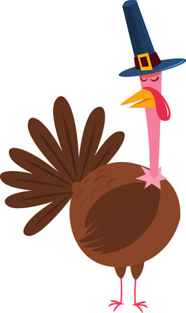 Cartoon happy cute thanksgiving turkey bird. Design for Thanksgiving Day. Vector illustration isolated.のイラスト素材
