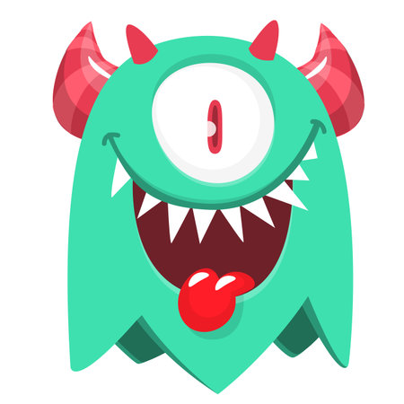 Funny cartoon smiling monster character. Illustration of cute and happy alien creature. Halloween...