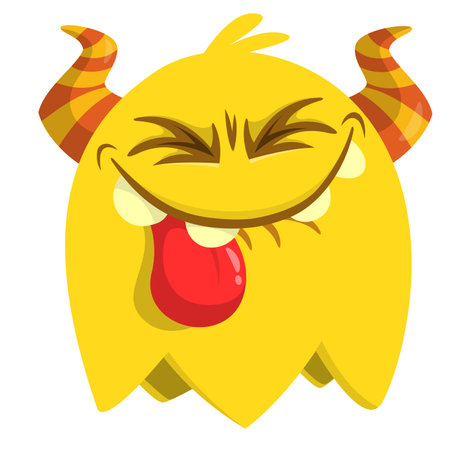 Funny cartoon smiling monster character. Illustration of cute and happy alien creature. Halloween...