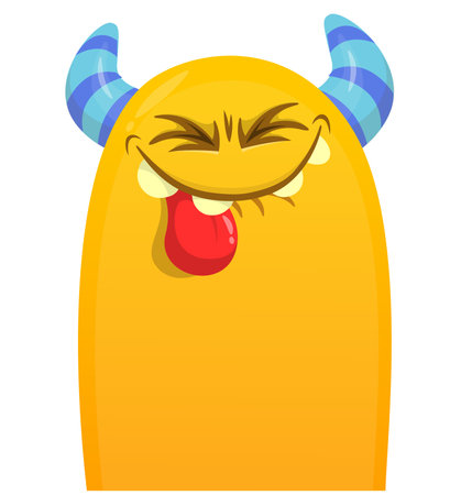 Funny cartoon monster with horns. Vector illustration isolated on white background.のイラスト素材