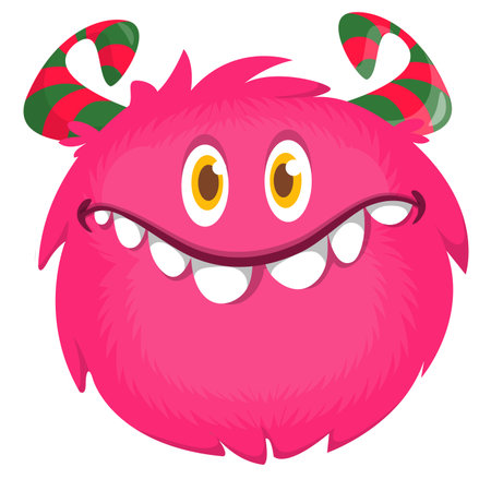 Funny cartoon monster character. Illustration of cute and happy alien creature.のイラスト素材