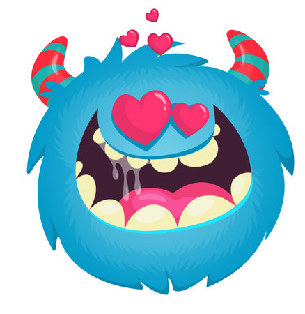 Funny cartoon monster character. Illustration of cute and happy alien creature.のイラスト素材