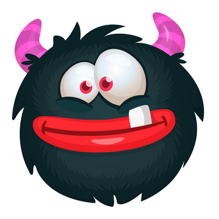 Funny cartoon monster character. Illustration of cute and happy alien creature.のイラスト素材