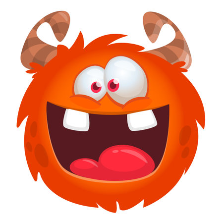 Funny cartoon monster character. Illustration of cute and happy alien creature.のイラスト素材