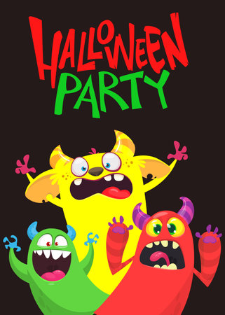 Cartoon monsters set. Birthday party invitation or Halloween poster design . Vector illustration.のイラスト素材