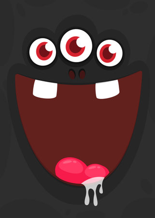 Funny cartoon monster face.  Illustration of cute and happy monster expression.
 Halloween design. Great for party decorationのイラスト素材