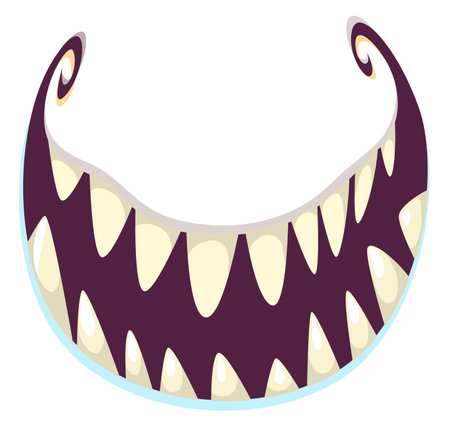 Funny cartoon monster mouth full of teeth.  Illustration for mask or party decoration.
 Halloween design.のイラスト素材