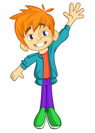 Cute cartoon little boy. 
Vector illustration of a teenager wearing casual clothes outlined.のイラスト素材