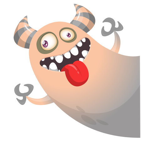 Cartoon scary monster with funny face expression waving hands . Vector illustration isolated on white. Halloween design.のイラスト素材