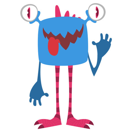 Funny cartoon monster character. Illustration of cute and happy alien creature for Halloween party decoration or package design. Vector isolated.のイラスト素材
