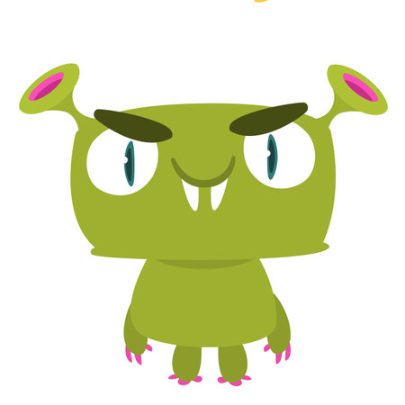 Funny cartoon monster character. Illustration of cute and happy alien creature for Halloween party decoration or package design. Vector isolated.のイラスト素材