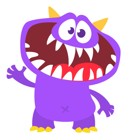 Funny cartoon monster character. Illustration of cute and happy alien creature for Halloween party decoration or package design. Vector isolated.のイラスト素材