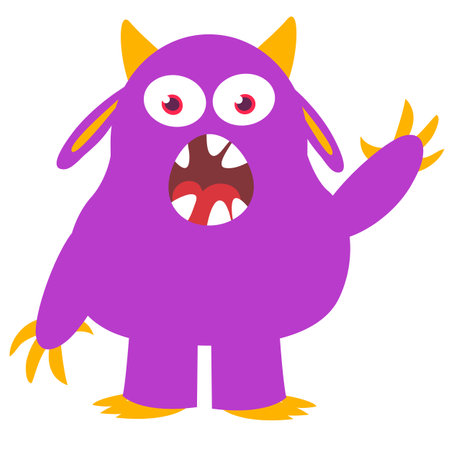 Funny cartoon monster character. Illustration of cute and happy alien creature for Halloween party decoration or package design. Vector isolated.のイラスト素材