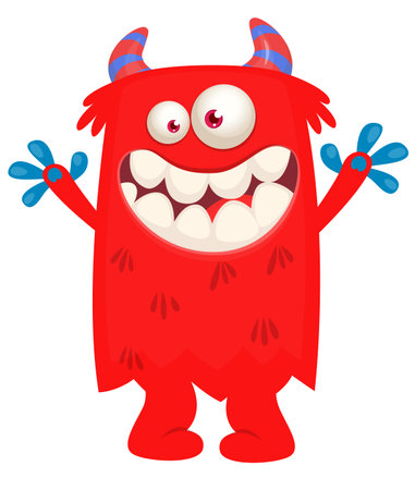 Cartoon cute monster with funny excited face expression waving hands . Vector illustration isolated Halloween designのイラスト素材