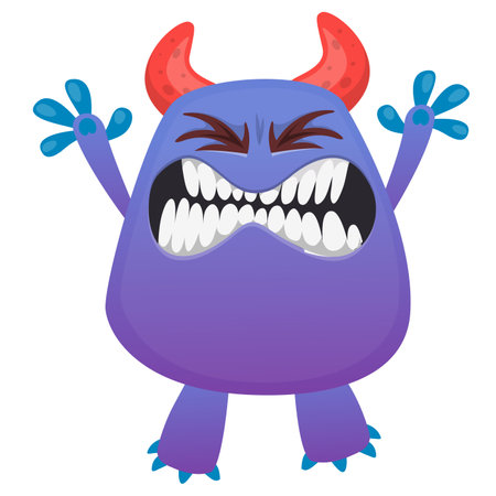 Angry cartoon monster with funny face. Halloween vector illustration. Great for package or party decoration.のイラスト素材