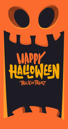 Halloween pumpkin head with scary face expression. Vector cartoon illustration of glowing jack-o-lantern monster character design with carved emotion isolated .のイラスト素材