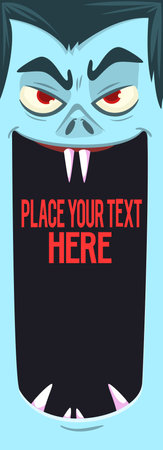 Funny cartoon vampire character design with big open mouth, tongue, fangs. Count dracula face mask avatar. Halloween illustration vector isolated. Party or package design.のイラスト素材