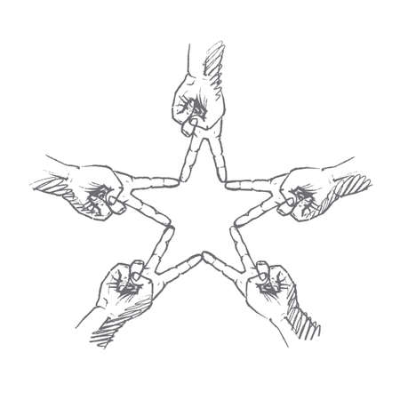 Vector hand drawn Star fingers concept sketch. Star formed by human middle and forefingersのイラスト素材
