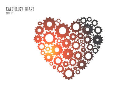 Cardiology heart concept. Hand drawn heart from a lot of little gears. Heart symbol isolated vector illustration.のイラスト素材
