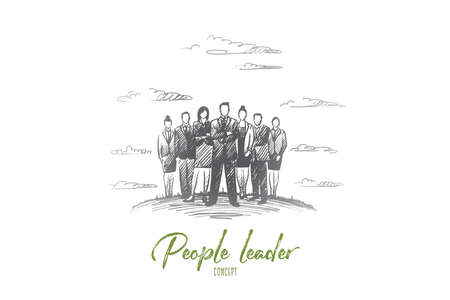 People leader concept, Hand drawn group of business people with leader at front vector illustration